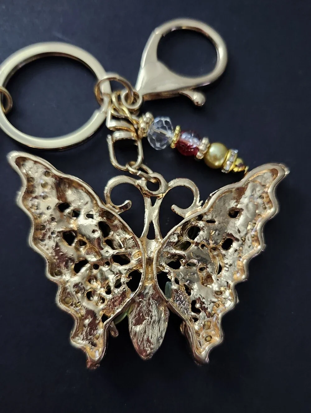 Butterfly Purse Charm Rhinestone Jade Imperial Jasper Aventurine Handcrafted